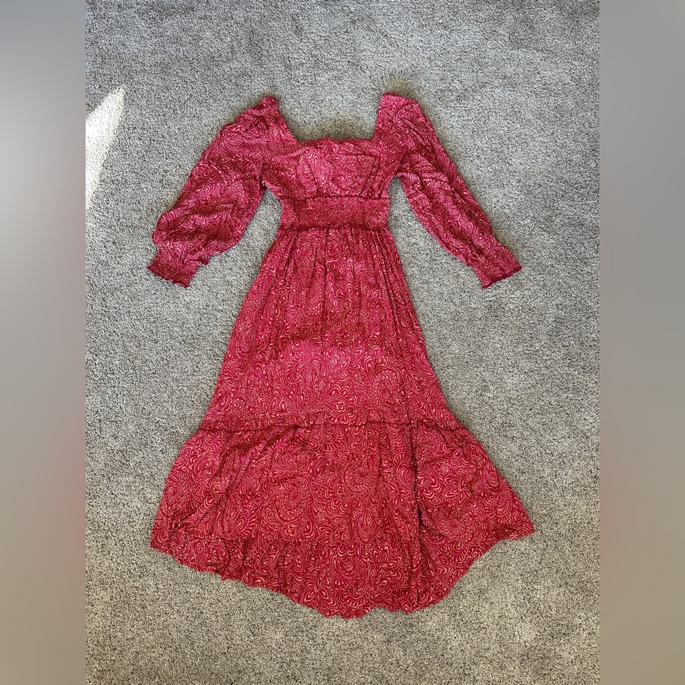 Red flowy casual dress with print
